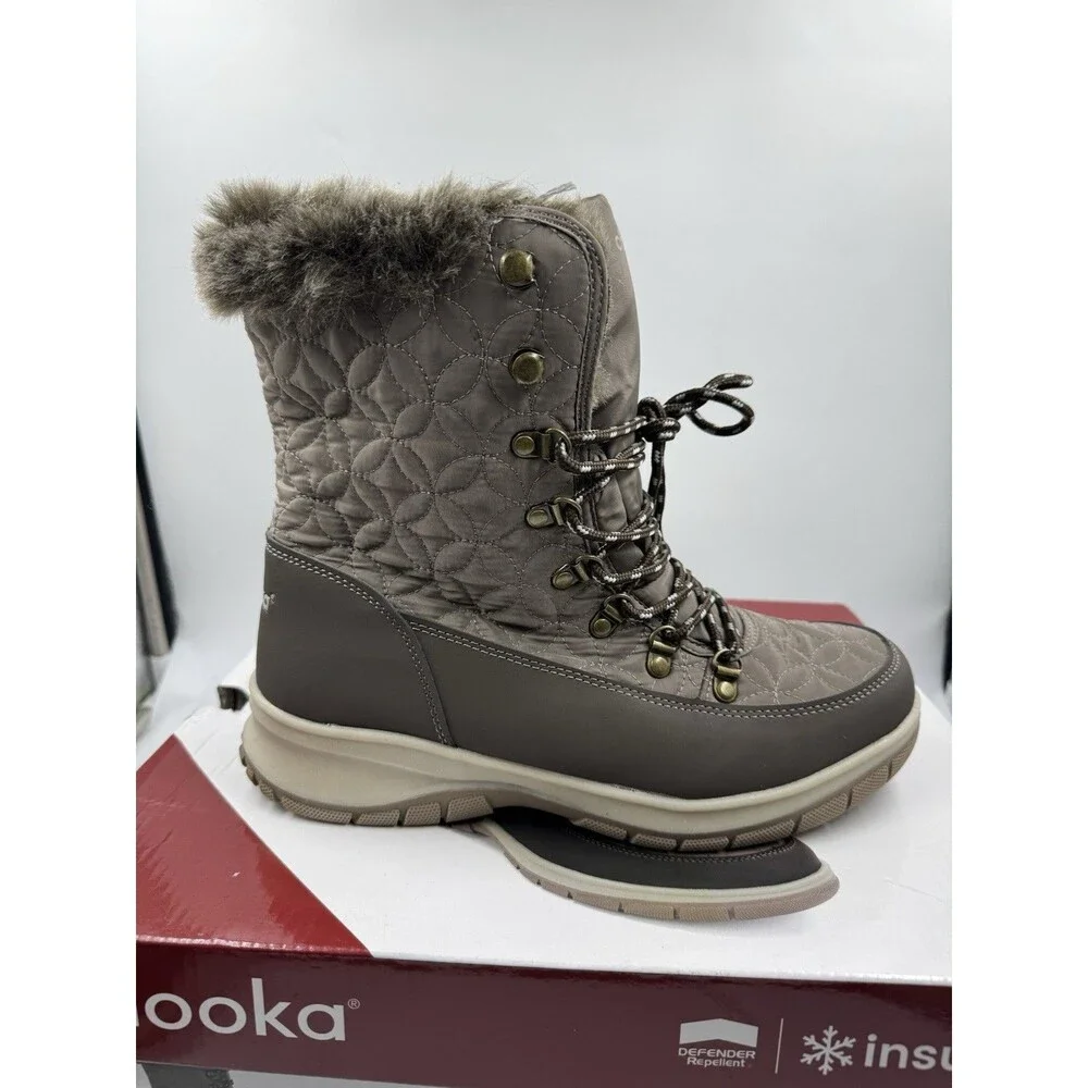 Chooka Women's Belltown Taupe Brown Mid Faux Fur Insulated Winter Snow Boots 9